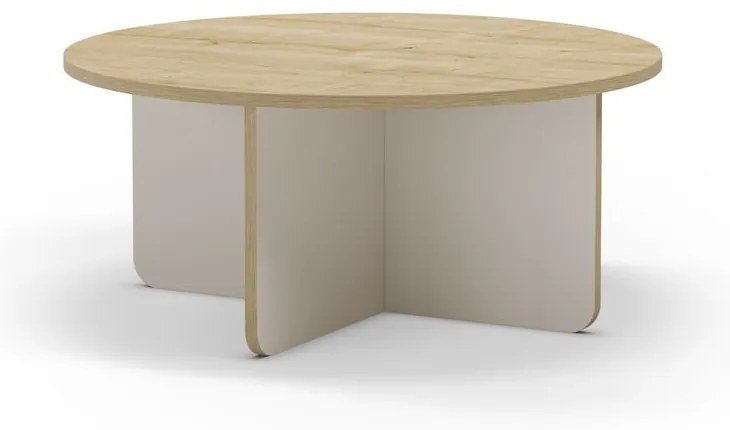 Кремава/естествена кръгла масичка за кафе с дъбов плот ø 80 cm Hillary – Marckeric