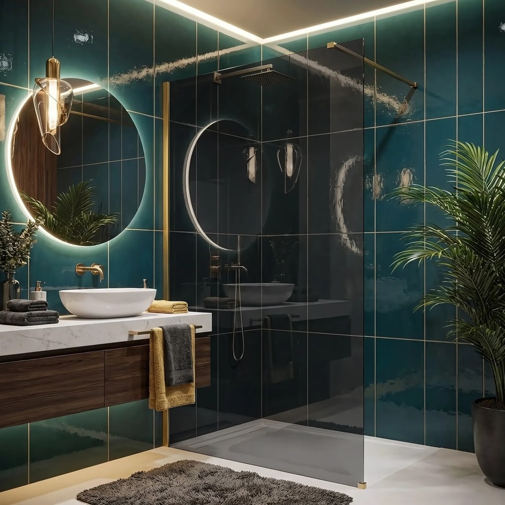 Параван за душ Rea Flexi Grey / Brush Gold 140
