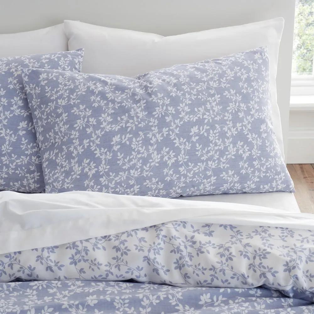 Синьо и бяло памучно спално бельо за двойно легло 200x200 cm Shadow Leaves - Bianca