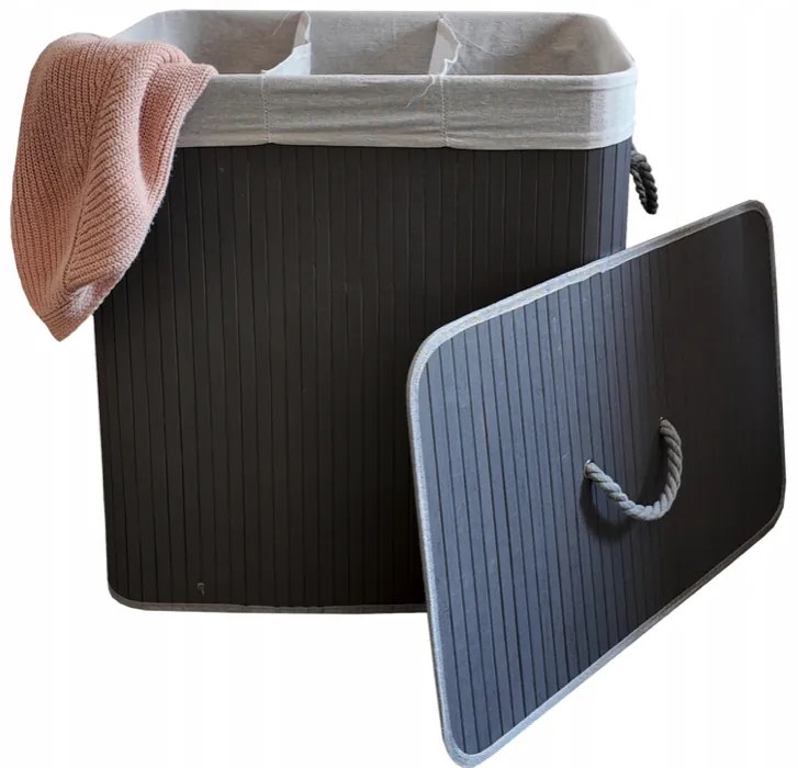 Бамбуков кош за пране - 3 камери, 150 л Eстествен