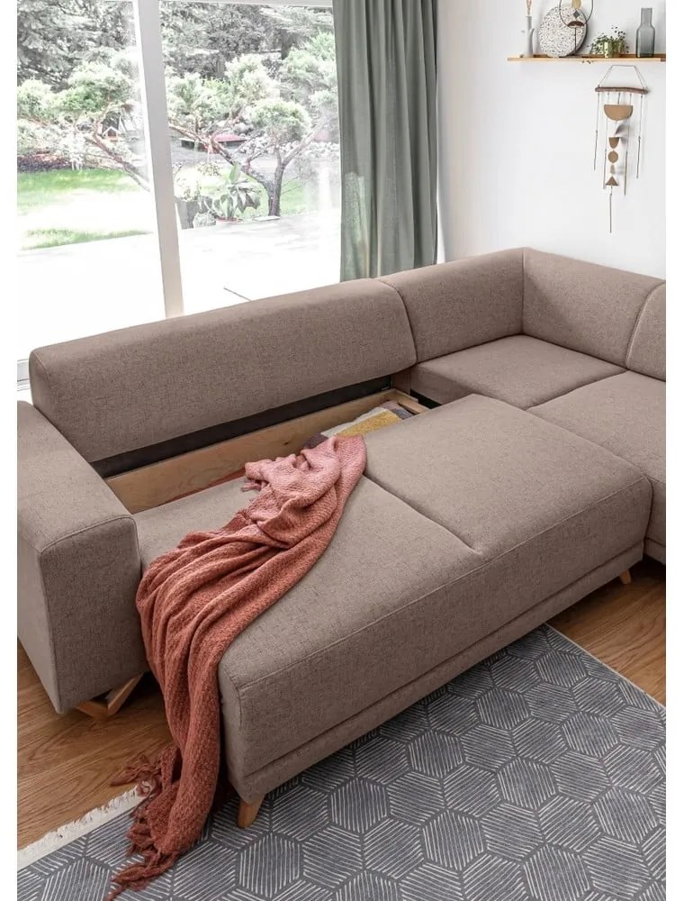 Кафяв разтегателен/с място за съхранение ъглов диван (десен ъгъл/L форма) Classy Sophie – Miuform