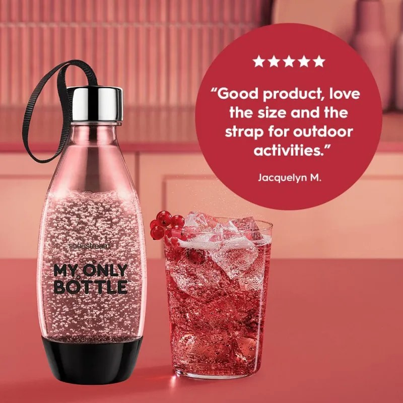 Бутилка за газиране Sodastream My Only Bottle, 0.5 л, Без BPA, Съвместим с Spirit, Jet, Fizzi, Genesis, One Touch, Play, Power и Source, Черен