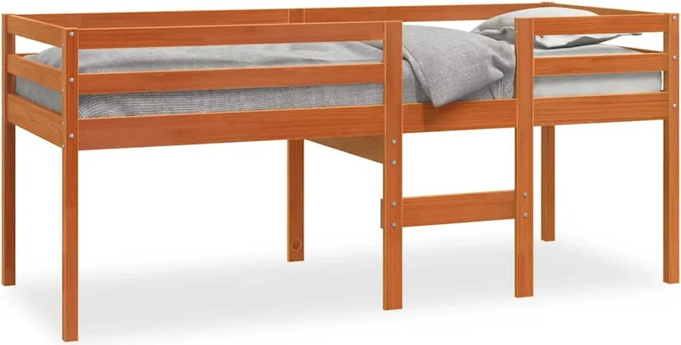 844484 vidaXL Високо легло, восъчнокафяв, 75x190 см, борово дърво масив