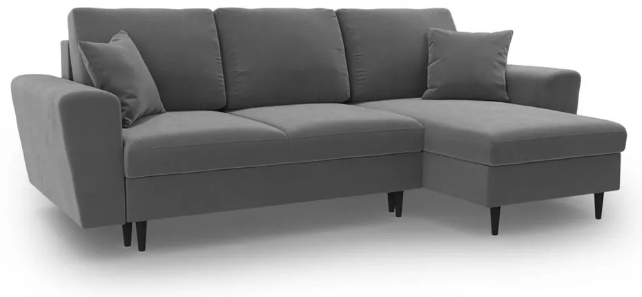 Светлосив кадифен разтегателен ъглов диван с място за съхранение Kyoto – Cosmopolitan Design