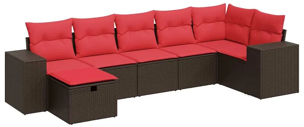 3325710 vidaXL Градински комплект с възглавници, 7 части, кафяв, полиратан
