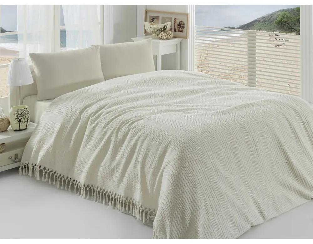 Кремава лека памучна покривка за двойно легло Pique, 220 x 240 cm - Mijolnir