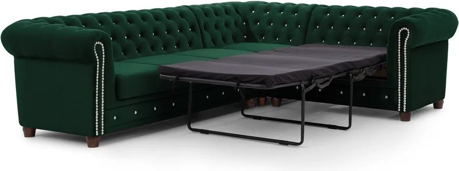Зелен кадифен разтегателен ъглов диван (десен ъгъл L форма) York Blik – Ropez