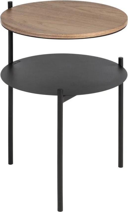 Черно/в тъмно естествен цвят нощно шкафче с орехов плот Tu – noo.ma