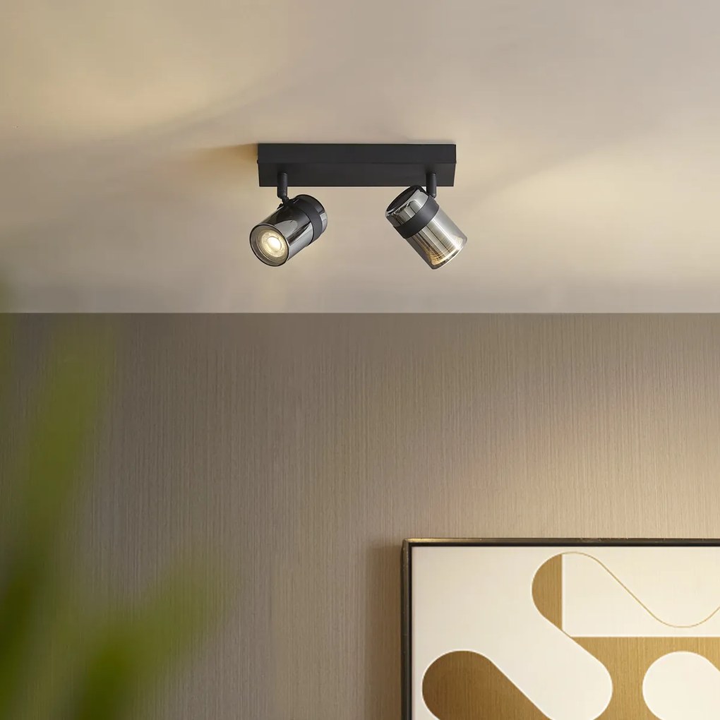 Плафон черен с димно стъкло 2 светлини въртящ се и накланящ се - Gianni