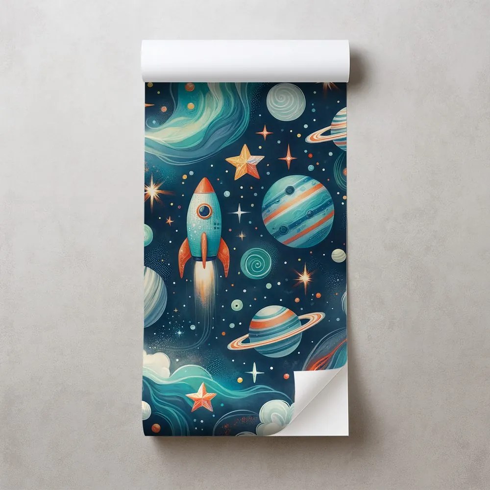 Самозалепващ тапет – Цветна вселена с ракета