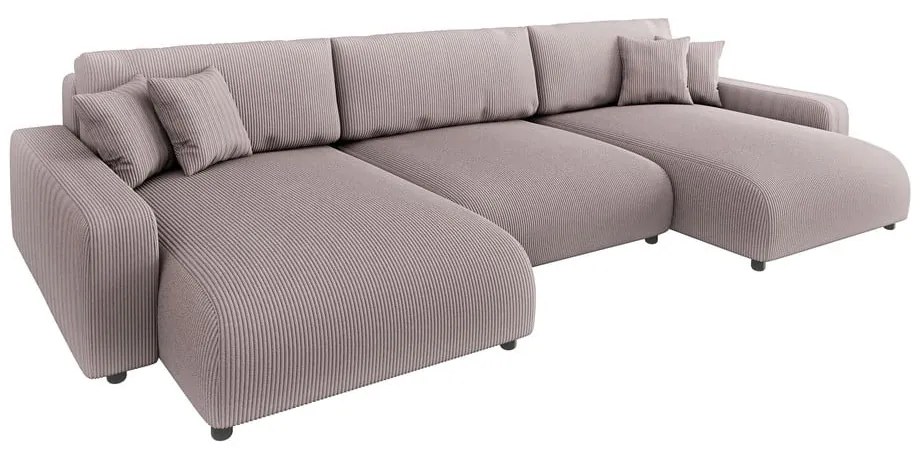 Светлорозов ъглов диван с място за съхранение от рипсено кадифе Sara – Ropez