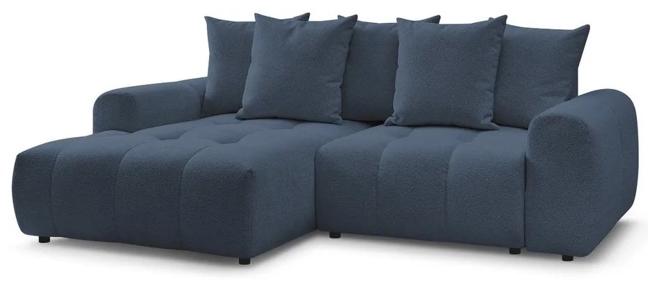 Син шенилов разтегателен ъглов диван с място за съхранение (ляв ъгъл) Roxelane – Bobochic Paris