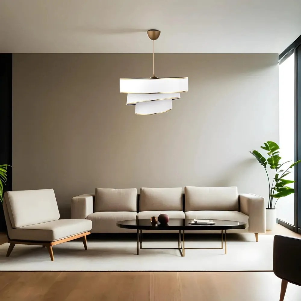 Бяло и златисто висящо осветително тяло с текстилен абажур ø 40 cm Couper – Opviq lights