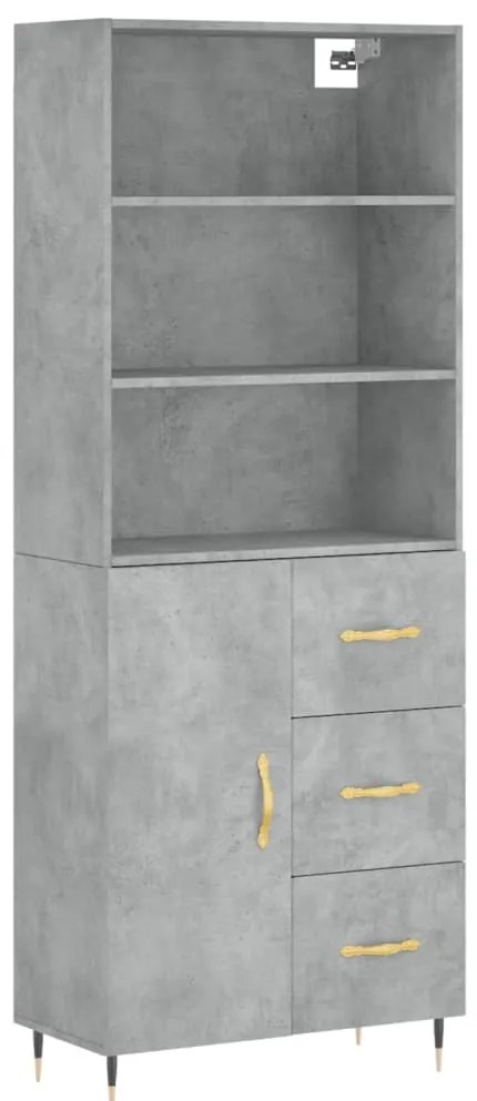 3189425 vidaXL Висок шкаф, бетонно сив, 69,5x34x180 см, инженерно дърво