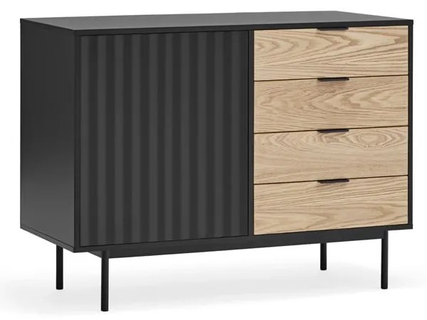 Черен/естествен нисък скрин от декор от дъб 108x80 cm Sierra – Teulat