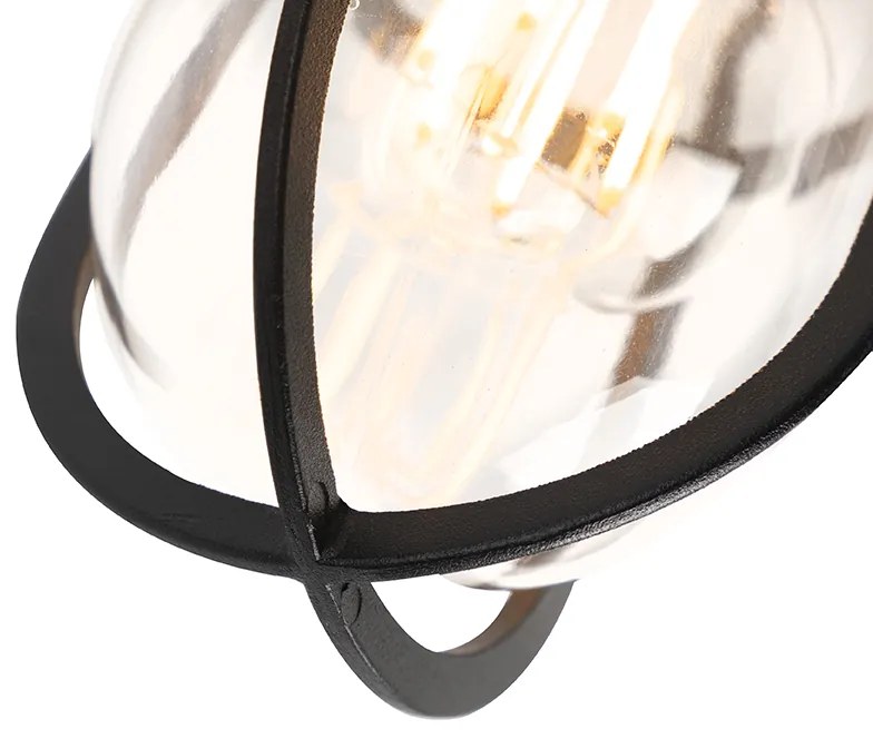 Рустикална външна таванна лампа черна със стъкло IP44 - Elza