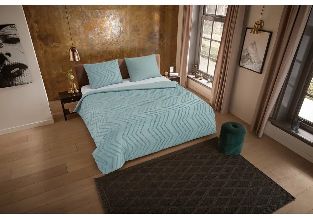 Светлозелено единично удължено спално бельо от микрофибър 140x220 cm Pure Zigzag – Good Morning