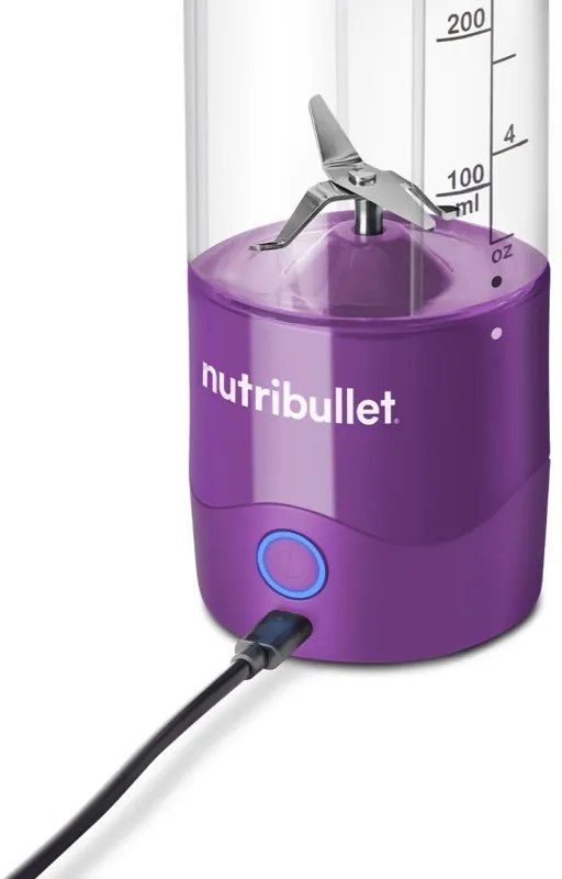 Преносим USB блендер Nutribullet NBP003PU, 2000 mAh, 475 ml, 4 ножа, Трошене на лед, До 15 цикъла, Лилав