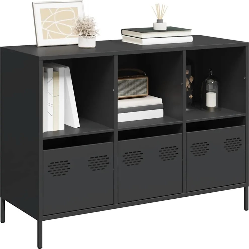 851364 vidaXL Бюфет, черен, 101,5x39x73,5 см, студеновалцувана стомана