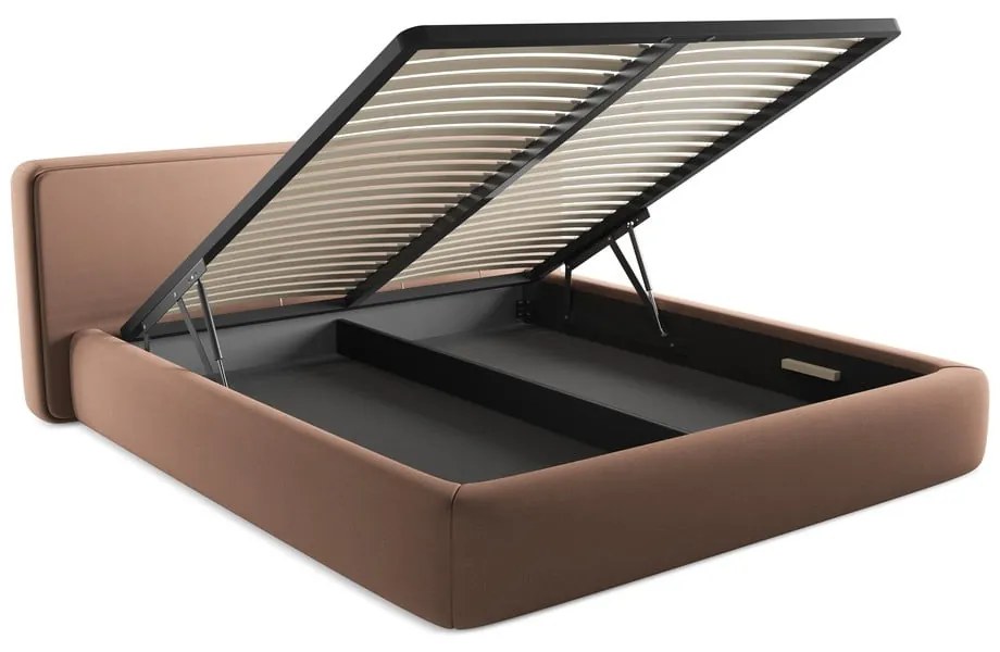 Светлорозово двойно тапицирано легло с място за съхранение и включена подматрачна рамка 180x200 cm Kiana – Makamii