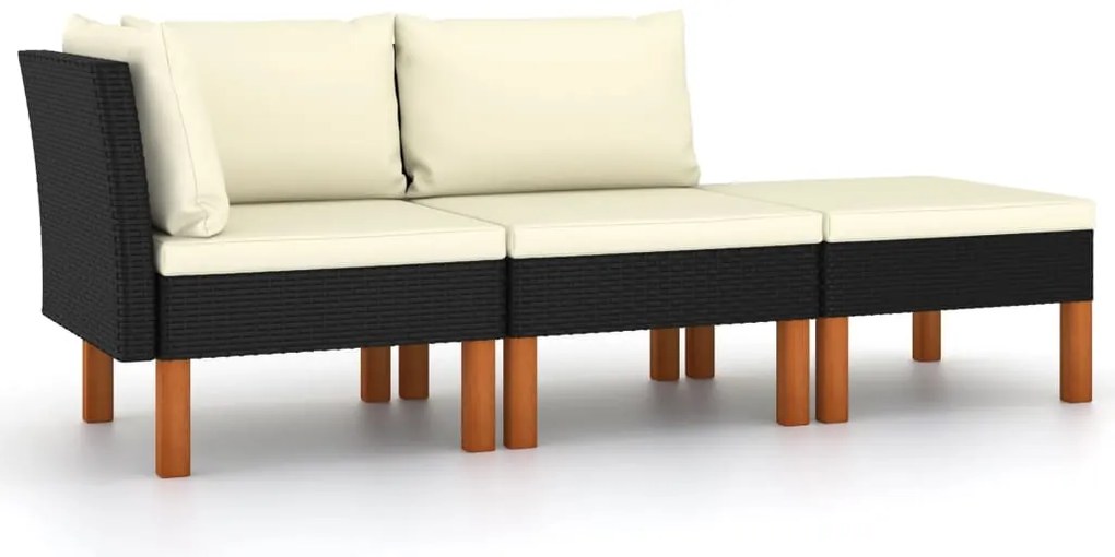 315766 vidaXL Градински лаундж комплект, 3 части, полиратан и евкалипт масив