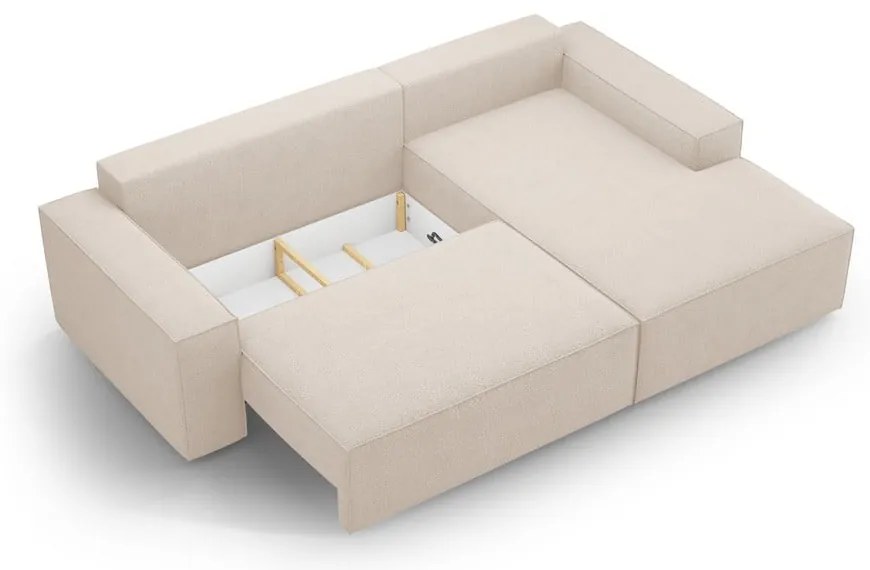 Бежов разтегателен ъглов диван от букле (десен ъгъл) Jodie – Micadoni Home