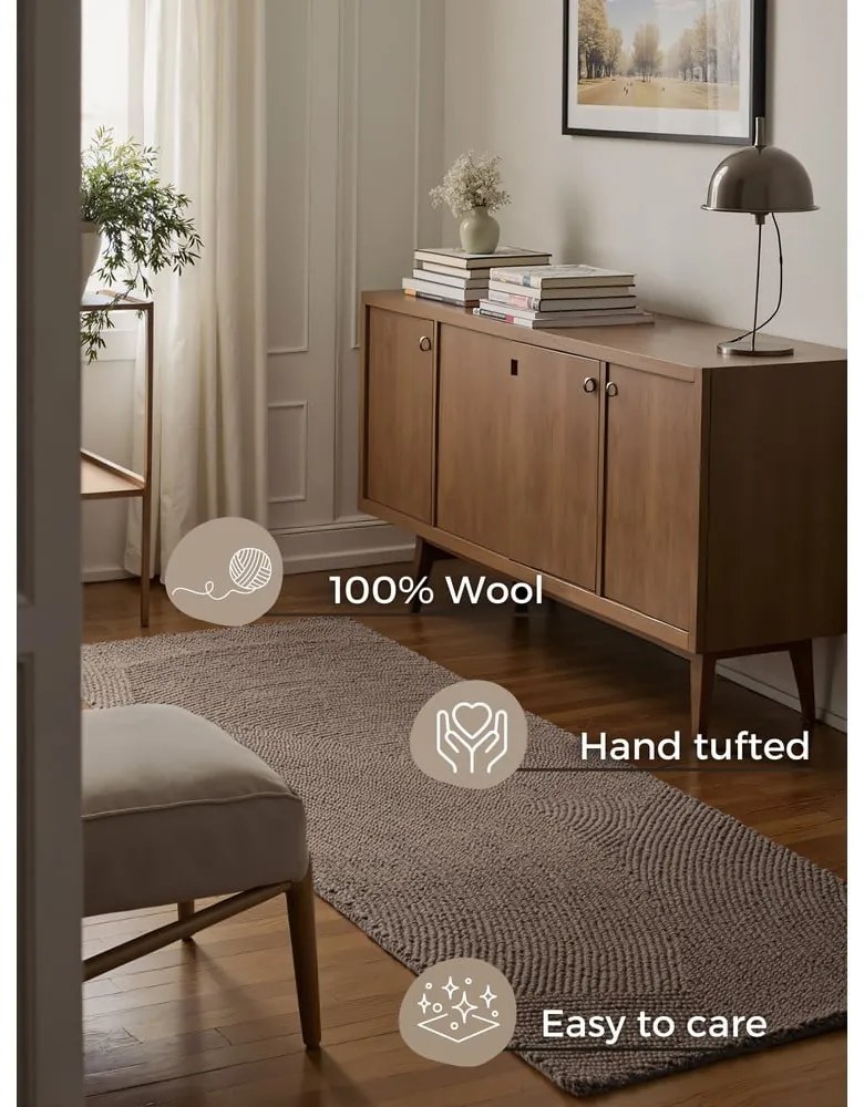 Кафяво-сива ръчно изработена вълнена пътека 80x300 cm Calmio – Hanse Home