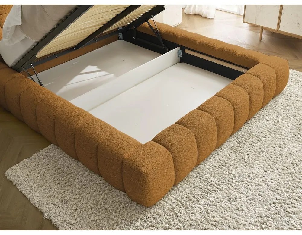 Двойно тапицирано легло с място за съхранение с включена подматрачна рамка в цвят горчица 180x200 cm Mont Blanc – Bobochic Paris