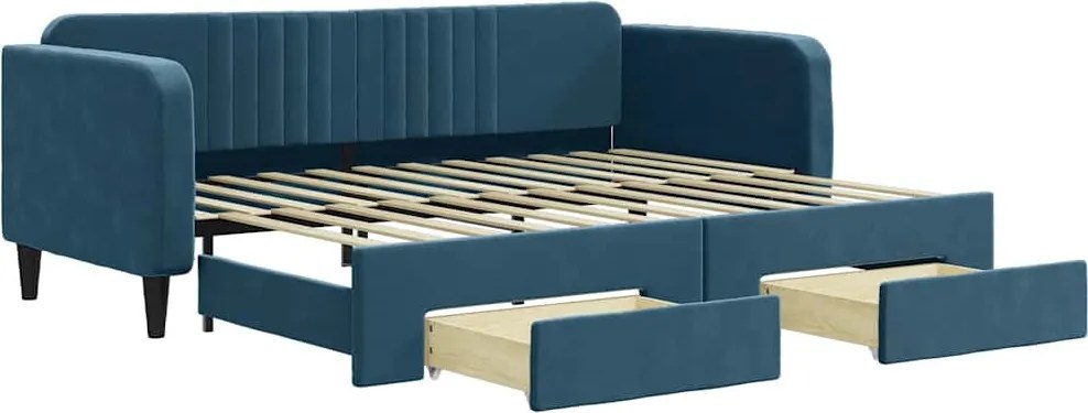 3197110 vidaXL Канапе с изтеглящо легло и чекмеджета синьо 90x200 см кадифе