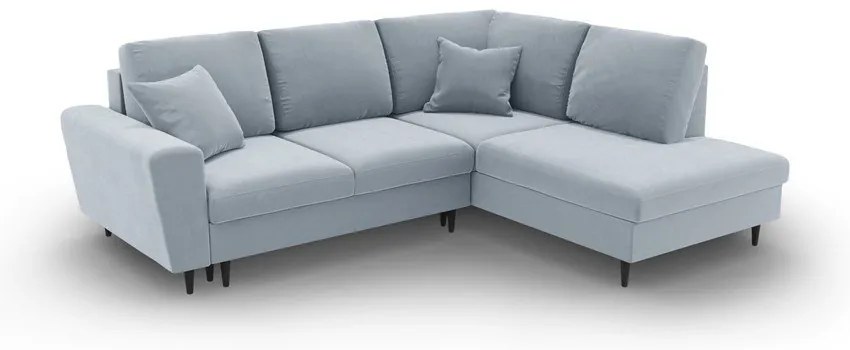 Светлосин кадифен разтегателен ъглов диван с място за съхранение (десен ъгъл/L форма) Kyoto – Cosmopolitan Design