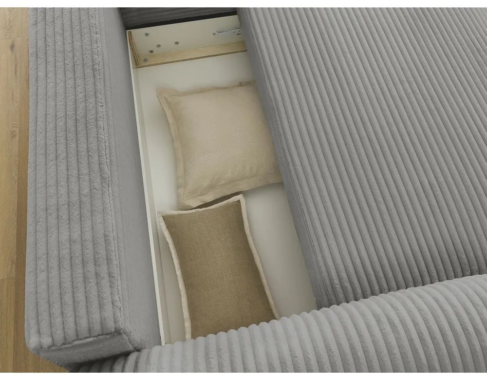 Тъмносив разтегателен ъглов диван от рипсено кадифе (десен ъгъл) Lucien – Bobochic Paris