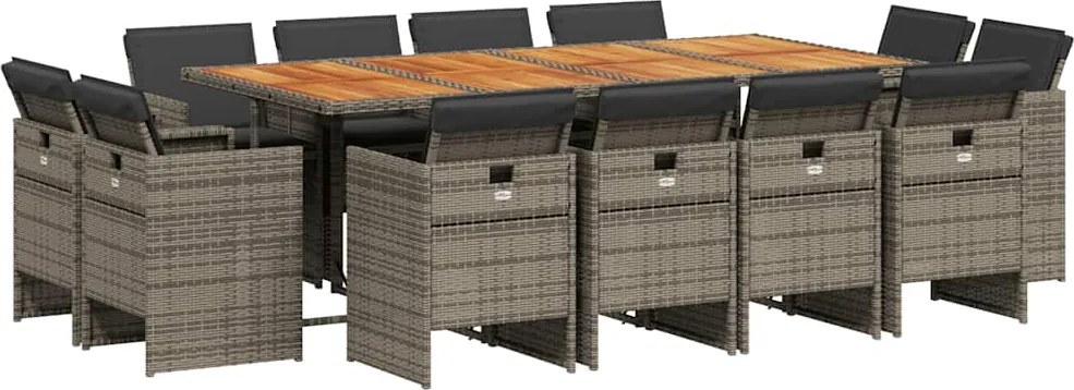 3210686 vidaXL Градински комплект от 13 части с възглавници сив полиратан