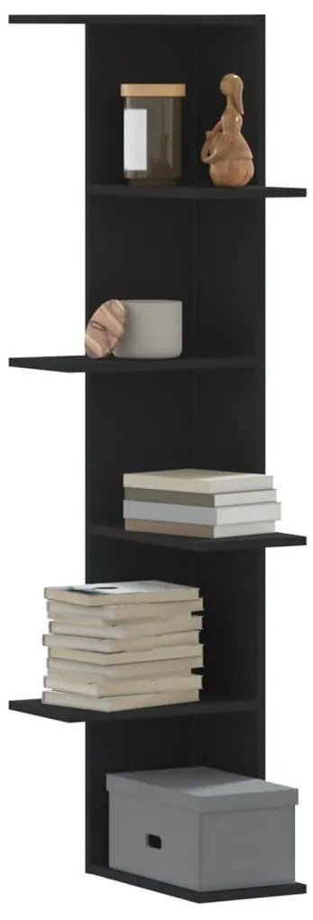 852628 vidaXL Стенен ъглов рафт, черен, 36,5x36,5x140 см, инженерно дърво
