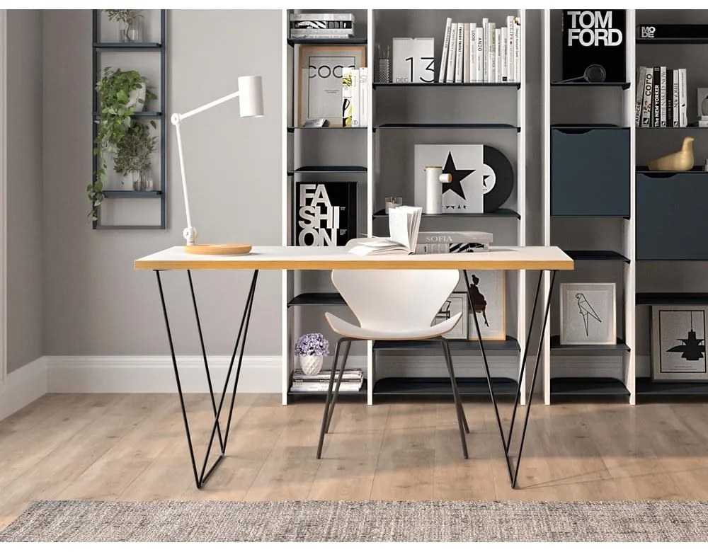 Бяла работна маса с черни крака , 140 x 75 cm Flow - TemaHome