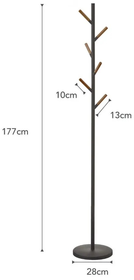 Черна подова закачалка с детайли от букова дървесина Закачалка за стълб Plain - YAMAZAKI