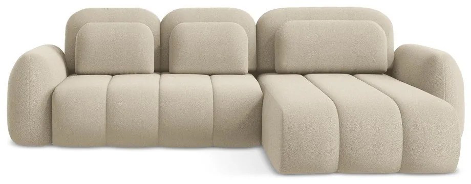 Светлокафяв разтегателен ъглов диван с място за съхранение от букле (десен ъгъл) Pele – Makamii