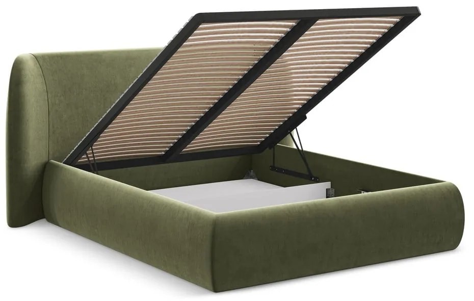 Зелено двойно тапицирано легло с място за съхранение и включена подматрачна рамка 140x200 cm Hauke – Makamii