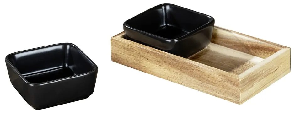 Черни керамични купи за сервиране в комплект от 2 части с поднос Elo - Wenko