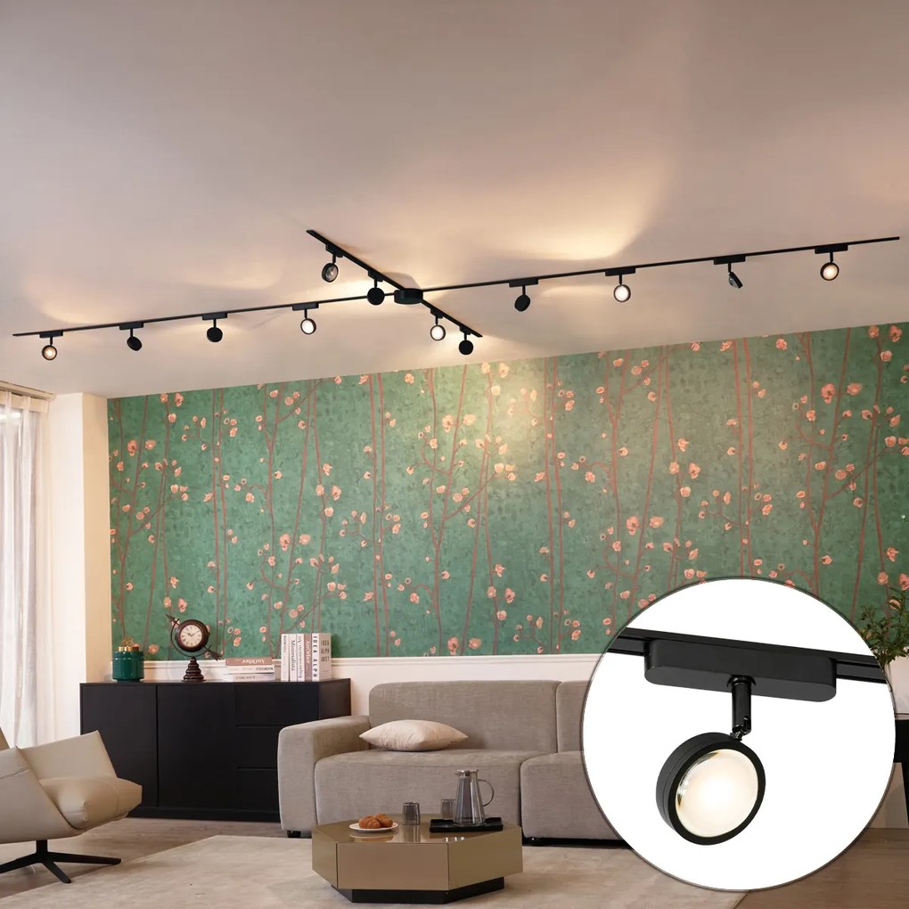 Модерна релсова система за осветление с 12 черни прожектора 1-фазов - Magnetic Lance