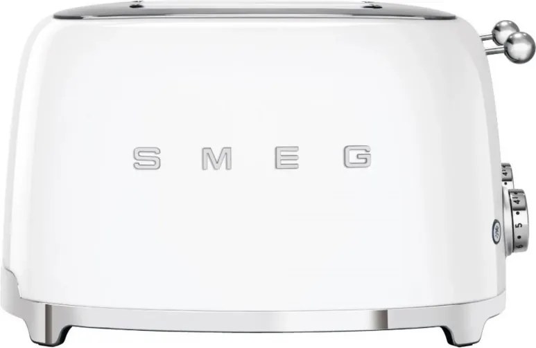 Тостер за хляб SMEG 50's Style TSF03WHEU, 2000W, 4 филии, 6 нива, Тавичка за трохи, Вграден кабел, Неръждаема стомана, Бял