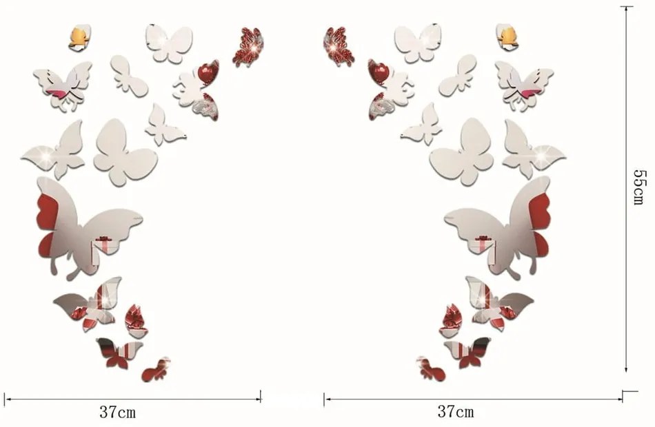 Комплект от 28 огледални стикера с пеперуди - Ambiance