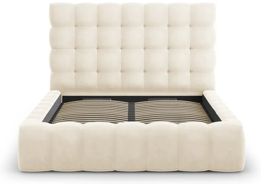 Бежово тапицирано двойно легло с място за съхранение и решетка 140x200 cm Bali - Cosmopolitan Design