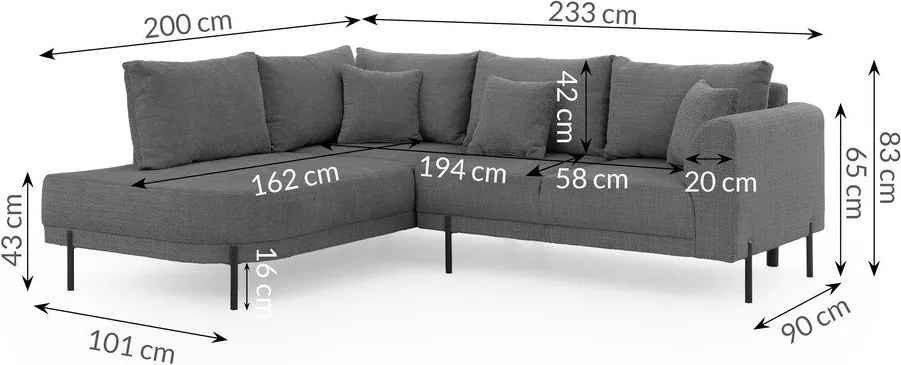 Тъмносив шенилов ъглов диван (ляв ъгъл/L форма) Mauris – Ropez