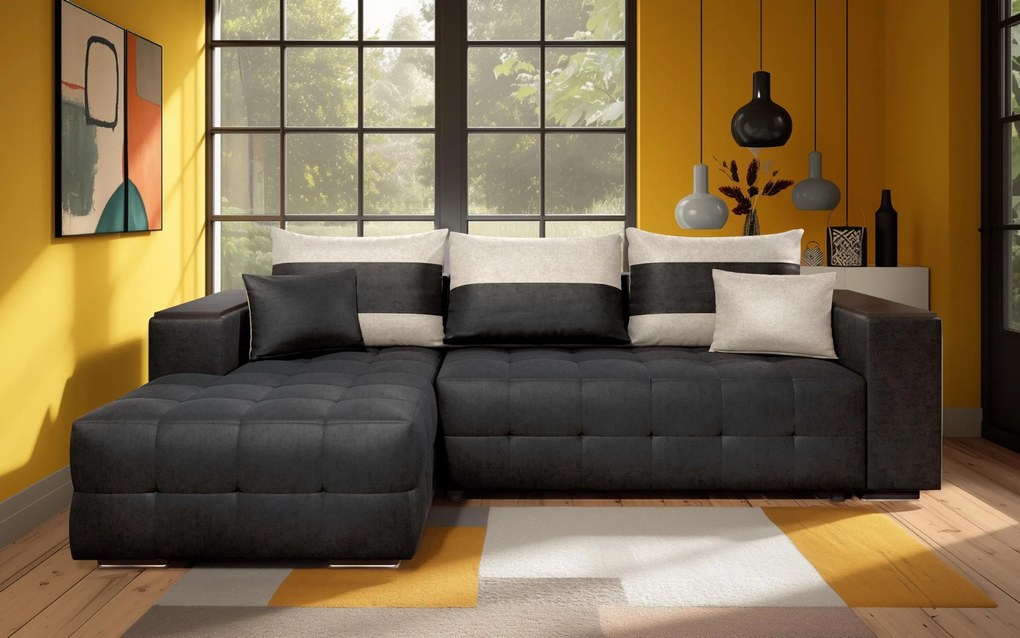 Разтегателен ъглов диван с подлакътник етажерка Мелвин S