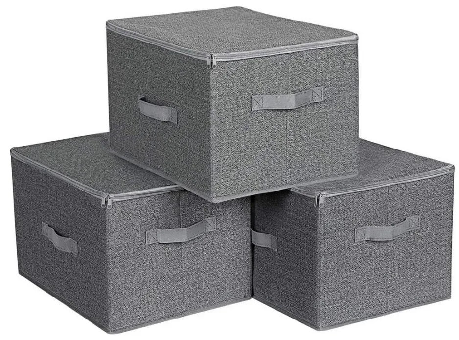 Комплект от 3 кутии за съхранение с цип CURAN, сиви