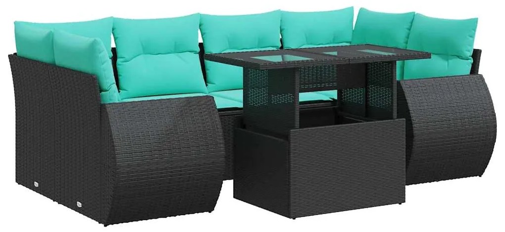 3326588 vidaXL Градински комплект диван с възглавници 7 части черен полиратан