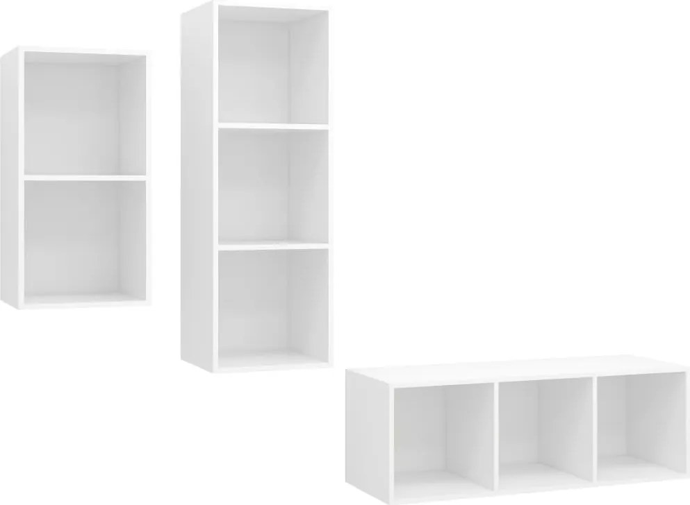 3079628 vidaXL Комплект ТВ шкафове от 3 части, бял, инженерно дърво