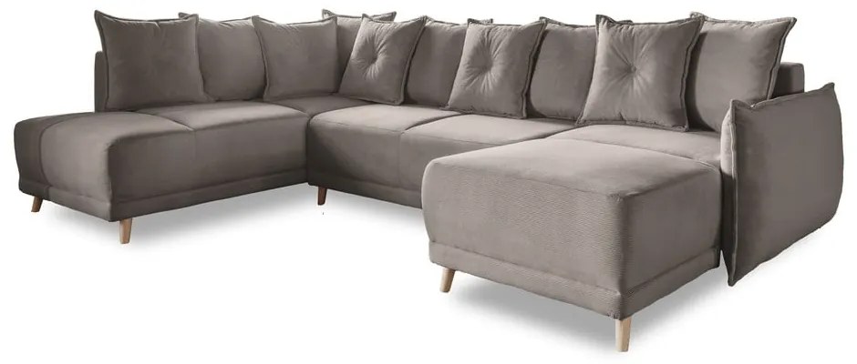 Светлокафяв ъглов диван от велур (ляв ъгъл/U-образна форма) Lazy Lukka - Miuform