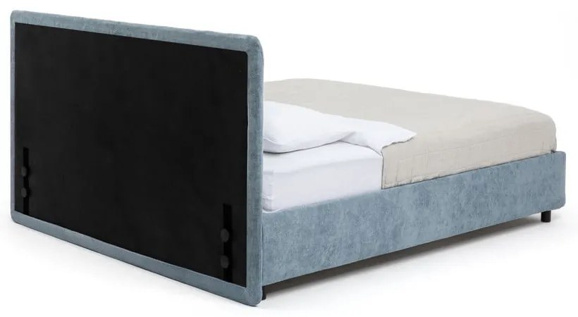 Синьо тапицирано двойно легло с място за съхранение и включена подматрачна рамка 180x200 cm Myra Slim Line – Bonami Selection