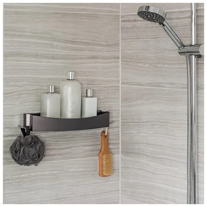 Черна стена, монтирана на стената, самозадържаща се Clever Flip Shower Shelf - Compactor